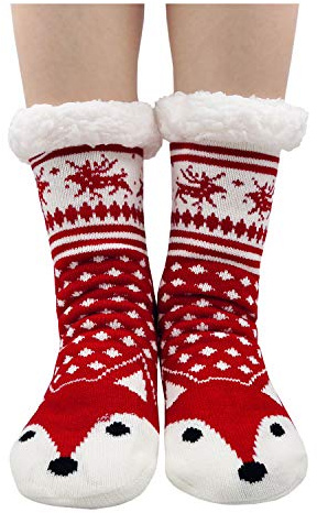 PUTUO Chaussons Femme Hiver Chaud Antidérapantes Thermique Pantoufles, Femme Noël Épais Chaussettes à la Maison