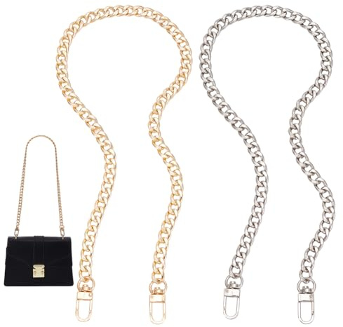 PandaHall Elite 2 Strang 2 Colos 60cm Eisen Flachkettenriemen Handtaschenketten Zubehör Geldbörsenriemen Schulter Cross Body Ersatzriemen mit 2 Stück Wirbelschnallen