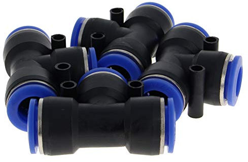 Othmro Lot de 4 raccords de tube en plastique en forme de T - Raccord pneumatique à déconnexion rapide - Bleu - Diamètre extérieur 14 mm - PE-14