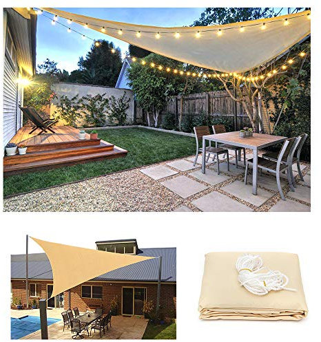 HOXMOMA Dreieck Sonnensegel Sonnenschutz mit LED-Leuchten, Windschutz Wetterschutz Wasserabweisend 95% UV Schutz für Garten Balkon Outdoor Terrasse Camping Party, Beige,Beige,2x2x2m