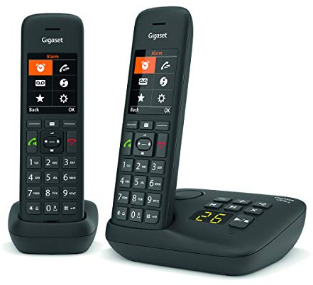 Gigaset C575A Duo - Téléphone fixe sans fil avec répondeur intégré jusqu'à 30 mn d'enregistrement, grand écran rétro-éclairé couleur, fonctions mains libres et blocage d'appels - 2 combinés - Noir [Version Française]