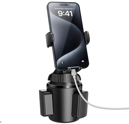 APPS2Car Support Telephone Voiture Porte Gobelet, Compatible avec Smartphone iPhone 13 12 11, Pro, XS, Max, XR, X Samsung Galaxy S10 Plus, S9, S8 Note 10