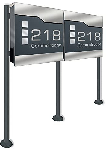 Zalafino Doppel Standbriefkasten ANTHRAZIT - aus pulverbeschichtetem Stahl - mit Zeitungsrolle, Sichtfeldern und Standfuß