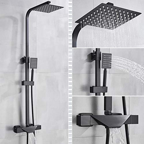 Wieoc Baño Grifo Negro Lluvia Cabeza Termostático Baño Termostático Grifo Montado Montado Bañera Bañera Ducha Grifo Ducha Grifo Ducha Sistema