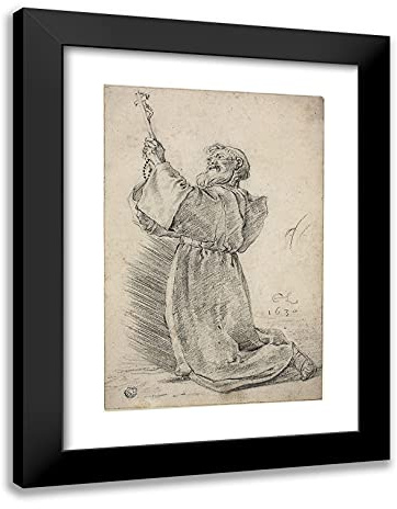 ArtDirect Cornelis Saftleven 18x24 Black Modern Framed Art Print Titled Kneeling Monk Holding a Crucifix