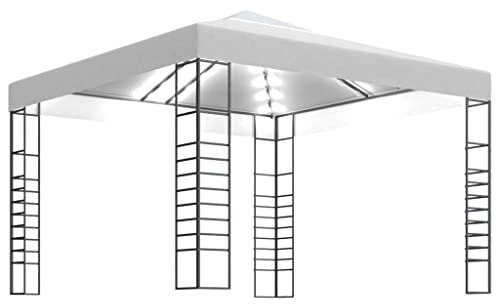 vidaXL Carpa Cenador de Jardín con Tira de Luces Lateral Pérgola Patio Toldo Sombrilla Parasol Tienda Carpa Marquesina Desmontable 3x3 m Blanco