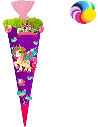 alles-meine.de GmbH Bastelset - Schultüte Farbe & Größe wählbar 70/85 / 100 cm - Einhorn/Pegasus - Farbe frei wählbar - Bastelschultüte - Zuckertüte zum selber Basteln Be..