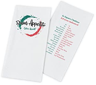 FUNNY Motivservietten Buon Appetito- Guten Appetit ich lerne italienisch Italien 40x40cm, 2-lagig, 1/8 Falz, weiß, Zellstoff 1000 StücK AG-252-6