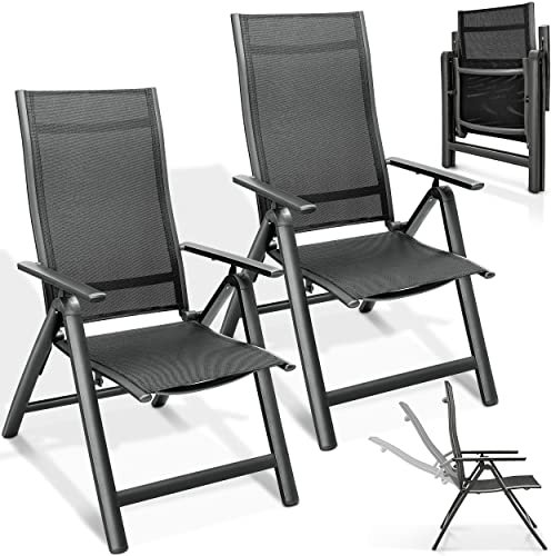 tillvex Gartenstuhl Premium 2er Set klappbar aus Aluminium | Hochlehner mit Armlehnen | Klappstuhl verstellbar | Klappsessel Balkon Garten Terrasse (Anthrazit)
