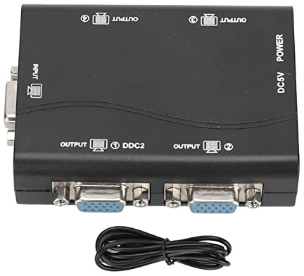 Dilwe VGA Splitter Box 4 Port, 1080p Video Distribution Duplicator 1 in 4 Out, Hohe Auflösung, VGA zu VGA Video Splitter Adapter, Plug and Play