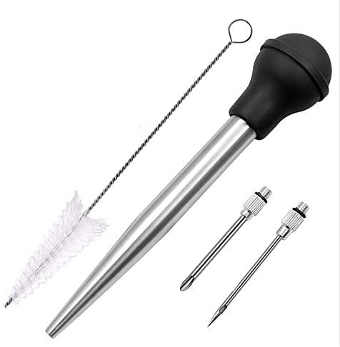 XIXIDIAN Stainless Steel Turkey Baster, Baster for Cooking, Baster Syringe Set With 2 Meat Injector Needles and 1 Cleaning Brush (Color : Black)