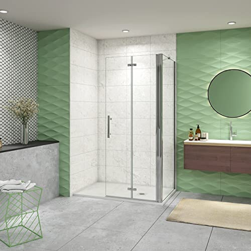 195cm Doccia Walk In Fissa 70cm + Pieghevole 97cm Vetro 6mm Barra 45cm | Cromo Lucido, Anticalcare, Vetro Temperato