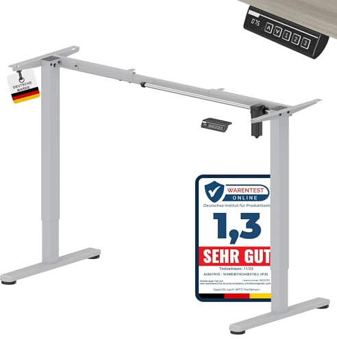 Albatros höhenverstellbares Schreibtisch Tischgestell elektrisch | UP30 Silber | Gestell, Tischbeine, Tischfüße aus Metall | Display | optimal für Arbeitsplätze mit geringer bis mittlerer Breite
