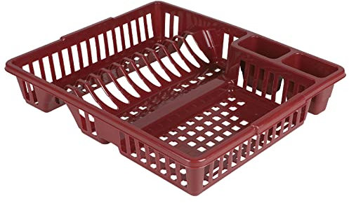 Large Plastic Dish Drainer Plate Cutlery Rack Kitchen Sink Utensil Draining Cup Holder Basket Dish Drying Washing Up Storage Tray for Kitchen Sink Counter Top (Red)