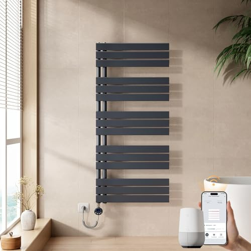 EMKE Seche Serviette Electrique 1320 x 600 mm,Anthracite,WiFi,800 W | Porte-Serviettes Chauffant avec WiFi Thermostat, Chauffe Serviette Salle de Bain,Sèche Serviette électrique