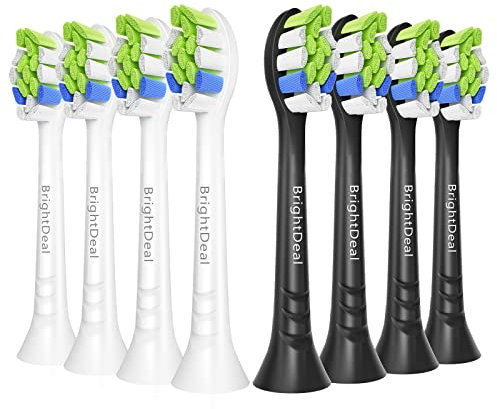 Brightdeal Spazzole di Ricambio Compatibili con Philips Sonicare - Testine per Spazzolino Elettrico per EasyClean HealthyWhite e Altri Manici a Scatto, 4 pezzi Bianco e 4 pezzi Nero