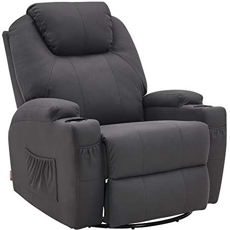 M MCombo Sillón de masaje, sillón relax 7020, con calefacción, giratorio 360°, ajustable manualmente (microfibra gris oscuro)