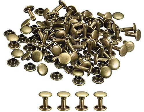 sourcing map Set di 100 rivetti per pelle, 8 mm, rivetti a doppia testa da 10 mm di altezza, borchie in metallo, per riparazioni fai da te, borse, cinture, borse, scarpe, tonalità bronzo