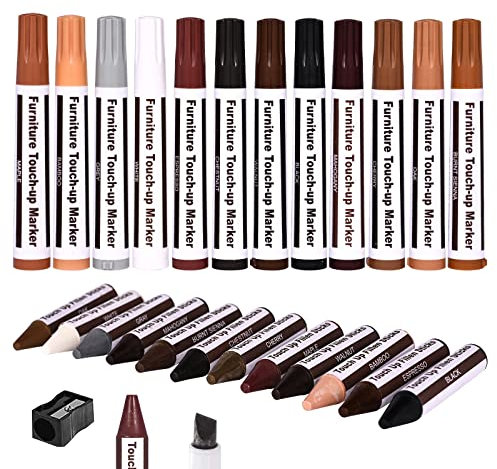 Furniture Repair Kit Wood Markers - Markers and Wax Sticks for Stains, Scratches, Wood Floors, Tables, Desks, Carpenters, Bedposts, Touch Ups, and Cover Ups (25)