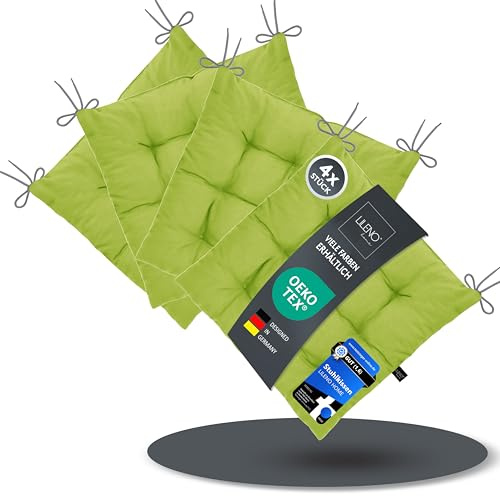 LILENO HOME 4er Set Stuhlkissen 24 Apfelgrün (40x40x6 cm) - Sitzkissen für Garten, Küche oder Esszimmer - UV-beständige Indoor u. Outdoor Stuhlauflage als Stuhl-Kissen (Linda FUM)