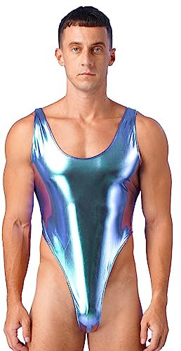 YiZYiF Herren Wetlook Body Sexy Glanz Metallic Bodysuit Jumpsuit Sport Unterhemd Tank Top Gymnastikanzug Trikot Thong Leotard Party Clubwear A_Bunt XXL