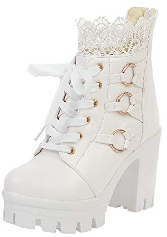SRZYMJ Stiefeletten Damen Weib Runde Stiefel Klassische Mittelrohrstiefel Weitschaftstiefel Gummistiefel Damen Stiefeltasche Reitstiefel Overknees Stiefel Gothic Stiefel Kniehoch WeiÃŸ 35