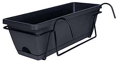 Gralara Window Box Planter, Hanging Railing, Balcony Railing Planter, Hanging Planter, Rectangular Plant Basket for Windowsill, Dark Grey, Medium