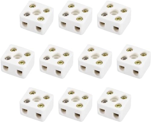 MACHSWON Bloques de terminales de cerámica de 2 vías para cable eléctrico, conectores de cerámica de porcelana de alta temperatura 10A, 2 posiciones y 5 agujeros, bloques de terminales de cableado de