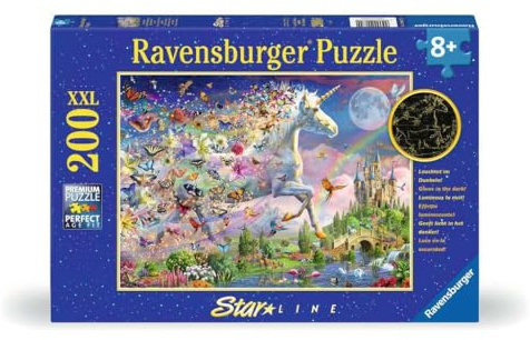 Puzzle Ravensburger pour Enfants - 12000872 Licorne Papillon rougeoyante - Puzzle XXL de 200 pièces pour Enfants à partir de 8 Ans, Qui Brille dans Le Noir