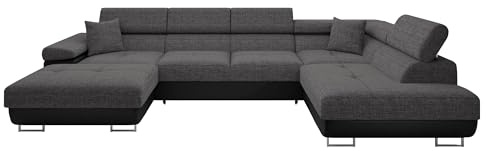 Mirjan24 Ecksofa Torezio Bis, Kopfstützen verstellbar (Soft 011/Lux 06, R) | U-förmige Wohnlandschaft mit Schlaffunktion, Bettkasten und gepolstertem Rücken, B/H/T: 346/70–90/203 cm