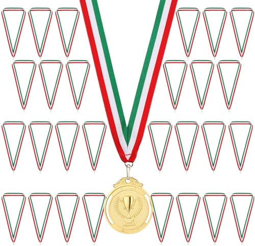 GeeRic 30pz Nastri per Medaglie con Gancio, Medaglie Nastri per Collo con Clip Collo Nastri per Chiave/Scheda Perforata Medaglie Nastri a Righe per Competizioni Sportive Feste Eventi Scuola Azienda