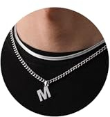 Esmoly Kette Herren Halskette Buchstaben Kette Edelstahl Doppelkette Necklace Men Geburtstage Geschenke für Männer Junge 18+20 Inches (Silber M)