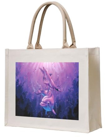 YWSOTRE Delfine Tier, Tragetasche Canvas-Tasche Einkaufshandtasche Einkaufstüten, Mehrzweck-Schultertaschen