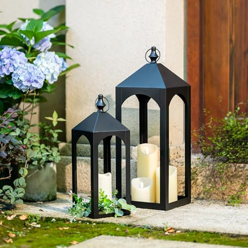 Staymoment Lanterne per esterni, grande: set da 2 portacandele per esterni, come balcone, porta di casa, soggiorno, moderno, altezza 43/59 cm, decorazione da giardino