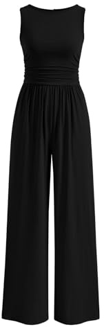 PRETTYGARDEN One Piece Jumpsuits for Women Dressy Casual Sleeveless Crewneck Wide Leg Rompers Jumpers 2026 Vacation Summer Outfits(Black, XL)