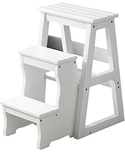 Escabeau Pliable en Bois pour Adultes, escabeau en Bois Massif à 3 marches, escabeau Convertible Portable pour la Maison, Le Bureau, l'extérieur