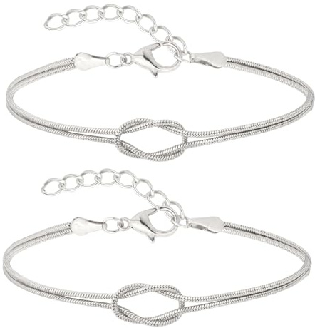 Irikdescia 2 Stück 14K knot armband gold, Partnerarmbänder, Paar Armbänder, Paare Geschenke, Passende Pärchen Armband Für Paaren Freundschaft Beziehung(sliver)