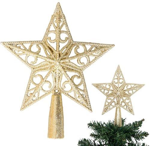 14.5cm Gold Glitter Star Christmas Tree Topper Shatterproof for Christmas Tree Decorations Xmas Treetop Tree Crown Holiday Ornament