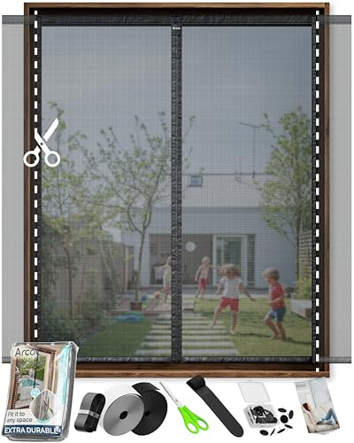 ARCOL Fliegengitter Fenster mit Magnet, Zuschneidbar in der Breite – Moskitonetz mit Klettverschluss – Robuster Magnetvorhang – insektenschutz fenster nach maß (155x135 cm, Schwarz)