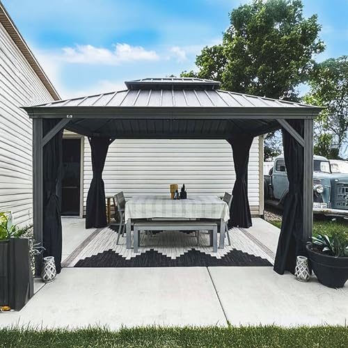 PURPLE LEAF Pavillon 3 x 3.65 m Wasserdicht Stabil Winterfest Gartenpavillon mit Aluminiumrahmen Hardtop Pavillon mit Seitenteile für Terasse, Hellgrau