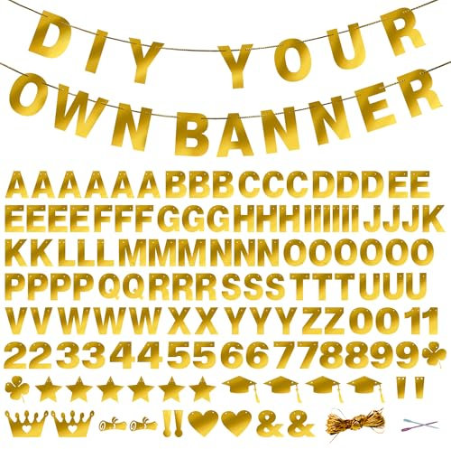 131 PCS Custom Banner DIY Letter Banners Personalized Banner for Birthday Congratulations Wedding Party Banners Golden 5-inch