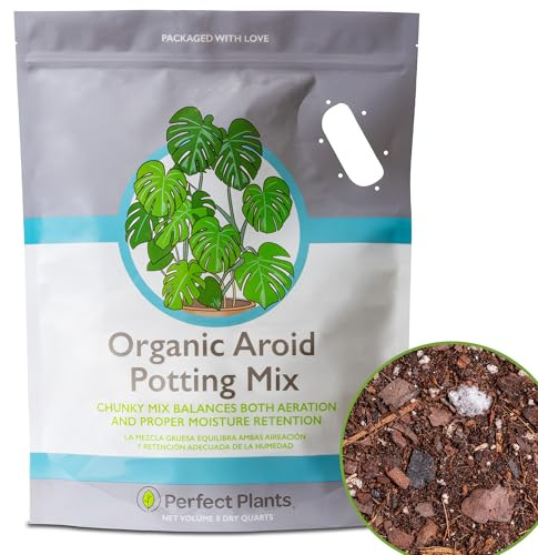 Organic Aroid Potting Mix by Perfect Plants | Chunky Gardening Soil for Tropical Indoor House Plants | Pine Bark Chips and Mycorrhizae (8qt)