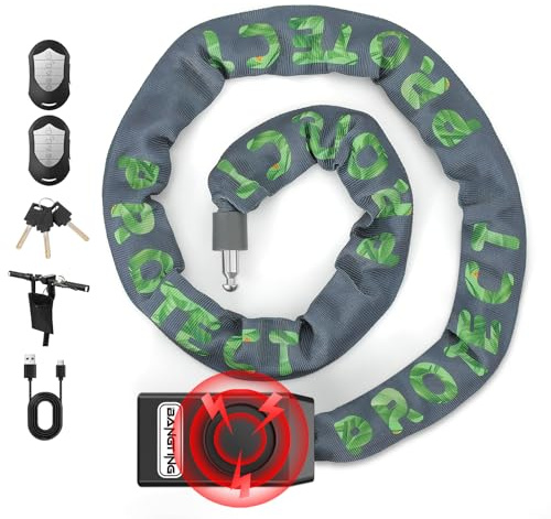 BANGTING 120CM Cadena Bicicleta Antirrobo con 110dB Alarma, Candado Bicicleta con 3 llaves, Cadena Bicicleta Antirrobo para Bicicletas, Motos, Scooters (Gris)