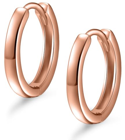 day.berlin Kleine Damen Ohrringe in Rosegold 18k vergoldet, Klapp Creolen 17mm Durchmesser 2mm stark, 316L Edelstahl nickelfrei und wasserfest für Frauen