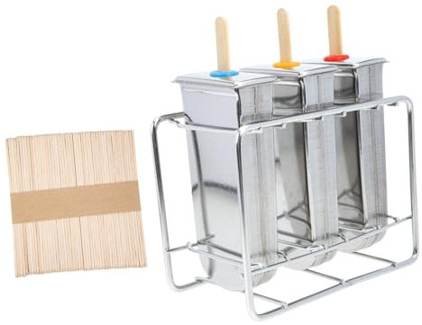 ELAYARD Moule à Glace en Acier Inoxydable 3 Formes Rondes et Plates Moule Manuel Soi-même avec Bâtonnets en Bois Réutilisable pour Glace Maison la Cuisine Familiale