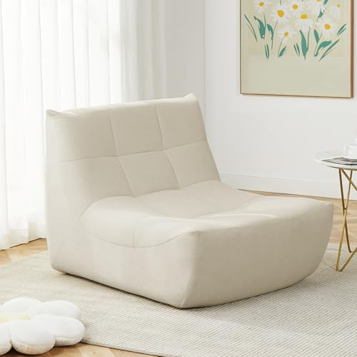 EUGAD Fauteuil de Sol Rembourré, Canapé Paresseux avec Dossir, Housse Amovible, pour Salon, Chambre, Balcon, 98x84x73 cm, en Tissu Éponge, Beige, 0033XXY