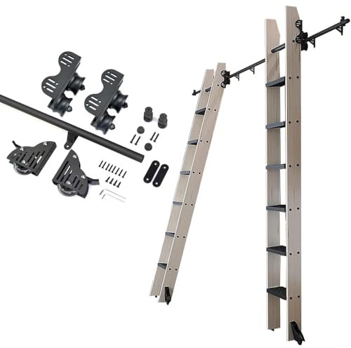 ZJFJMBD Kit De Quincaillerie pour échelle Coulissante – Rail Rond en Acier Noir avec roulettes pour Bibliothèque, 100-600 Cm (échelle Non Incluse)(Size:3.3ft/100cm Track Kit)