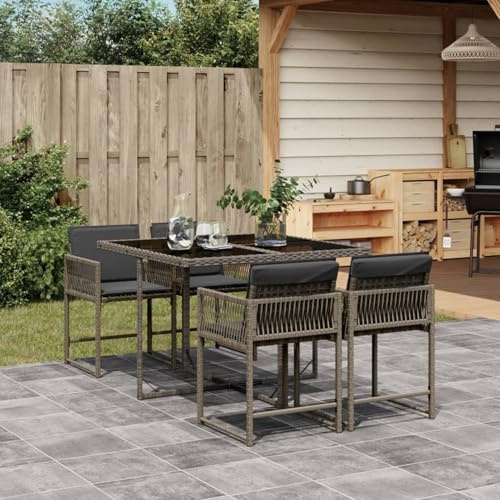 IKAYAA Comedor de Jardín, Conjunto de Jardín Exterior de Ratán y Acero, Mesa y 4 Sillas Jardín, Muebles de Jardín Exterior, Resistentes a la Intemperie, Gris Type-92
