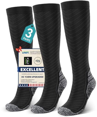 SONORAN 3 Pairs Compression Socks for Women & Men 20-30 mmHg Graduated Compression Stockings Knee High Best Support for Running Flying Sports L/XL (Black Gray)【XS UPGRADED】