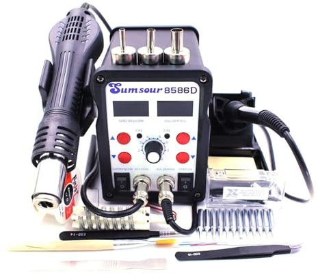 Stazione saldante, ESD. Stazione di saldatura 8586D Doppio display digitale Elettrico Solder Iron Hot Air Het SMD BGA. Riparazione della riparazione della dissaldatura del saldatore per rilavorazione,